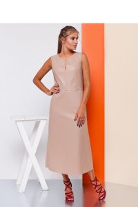Sukienka z eko-skóry GR1481 Beige
