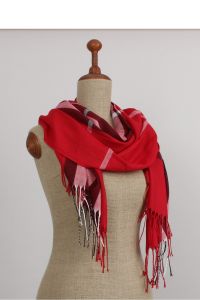 ELEGANCKI SZAL W KRATKĘ SZ- 7061 CZERWONY