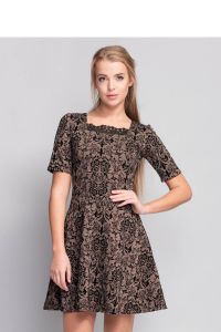 Rozkloszowana sukienka z modnym wzorem MM1087 Beige