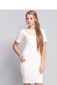 Elegancka gładka sukienka wykończona koronką MM1090 White