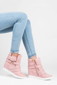 R?OWE SNEAKERSY NA KOTURNIE Różowy