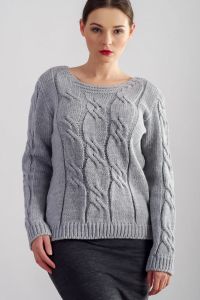 Sweter Damski w Warkocze W06 Gray