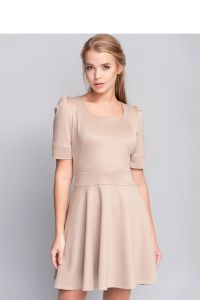 Delikatna gładka sukienka na każdą okazję MM1084 Beige