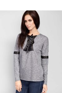 Ciekawy sweter wykończony eko-skórę MM2027 Dark Grey