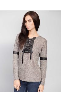 Ciekawy sweter wykończony eko-skórę MM2027 Melange