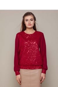 Elegancki sweter z dwóch materiałów GR1403 Winny