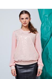 Elegancki sweter z dwóch materiałów GR1403 Pink