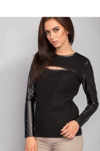 Ciepły sweter z eko-skórą MM2051 Black