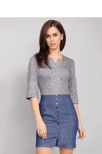 Sukienka z połączenia dwóch różnych materiałów MM1064 Dark Grey
