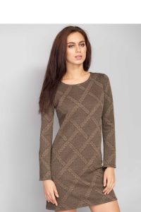 Ciepła, prosta sukienka o lekkim trapezowym kroju MM1059 Beige