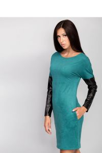 Sukienka z rękawami z eko-skóry MM1012 Turkus