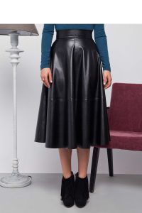 Spódnica z eko-skóry o długości poniżej kolan GR1191 Black