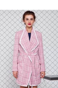 Kardigan z kostiumowej tkaniny bez zapięcia GR1143 Pink