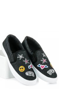 JEANSOWE SLIPONY Z NASZYWKAMI Czarny