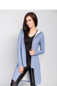 Długi asymetryczny kardigan z kapturem MM3026 Sky Blue
